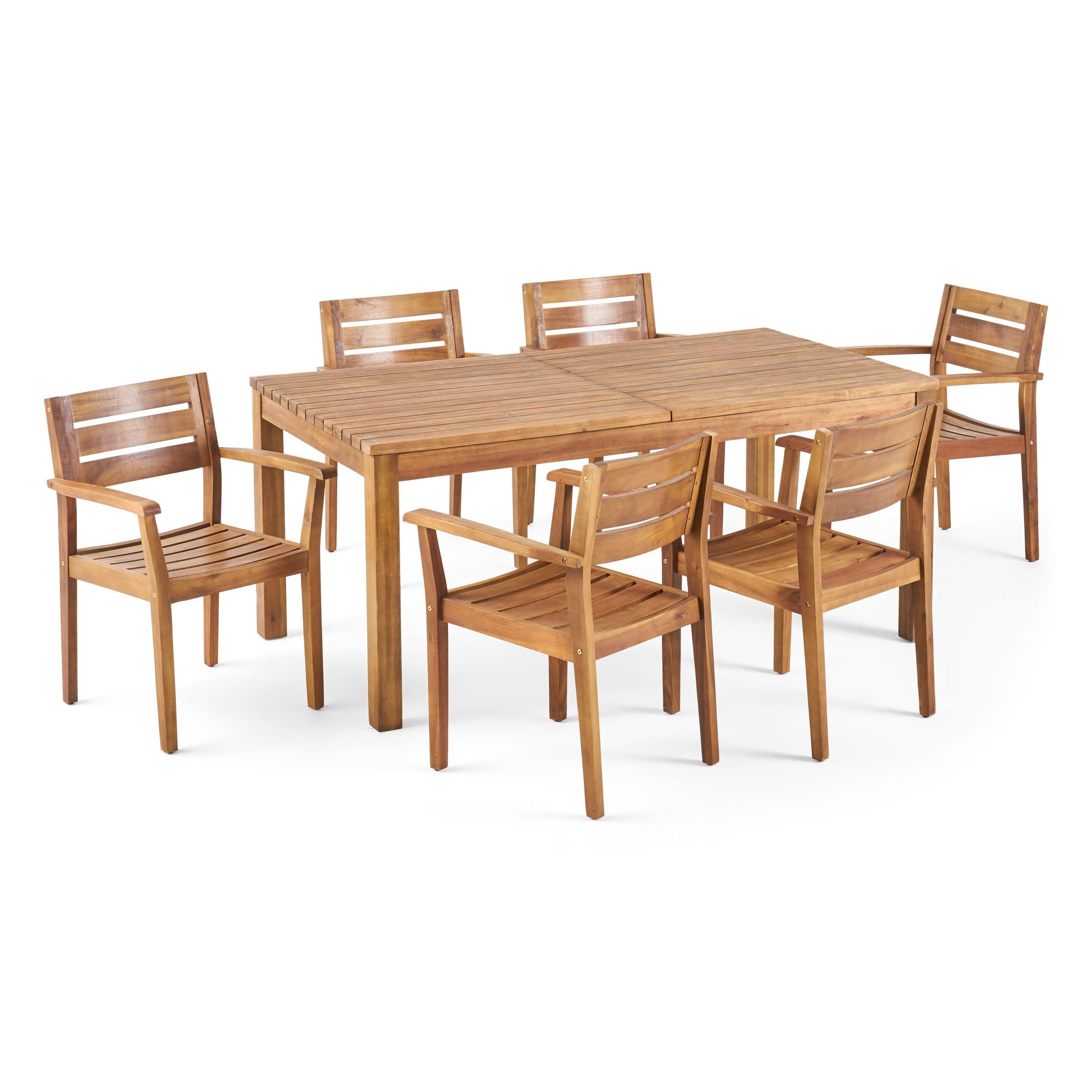 Gdf Studio William Patio Furniture: 7 Piece Acacia Wood Expandable ... throughout Maximizing Your Outdoor Living Space With The Kevin Dining Set