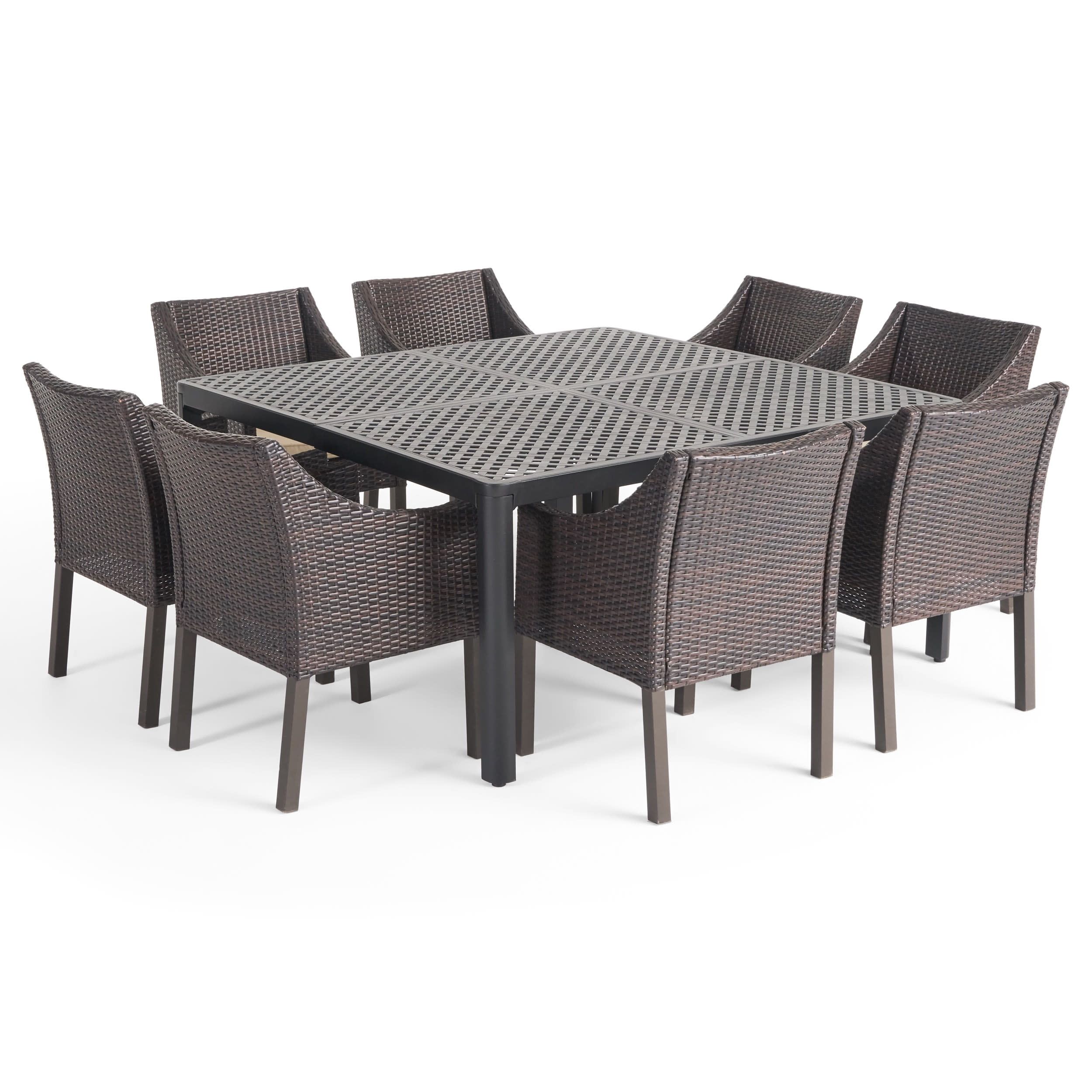 Gdf Studio Zeno Outdoor Aluminum And Wicker 9 Piece Dining Set With ... throughout How modern outdoor dining sets transform backyard entertaining spaces