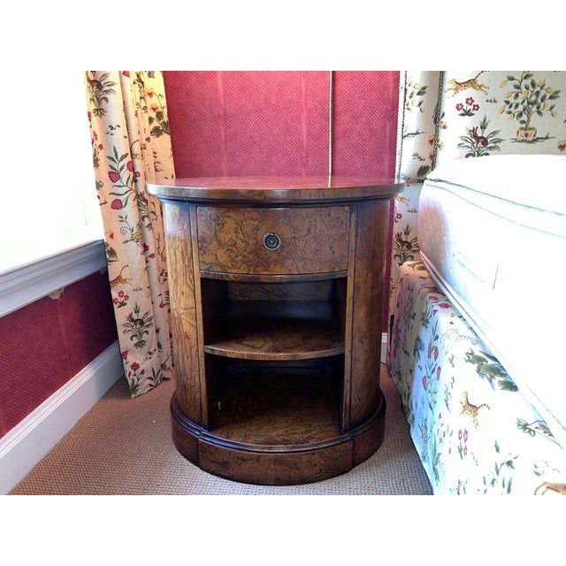 George Iii Style Burl Walnut Oval Single Drawer Accent Side Table ... pertaining to Gdf Studio Utica Antique Style 2-Piece Yellow Accent Side Table, Yellow
