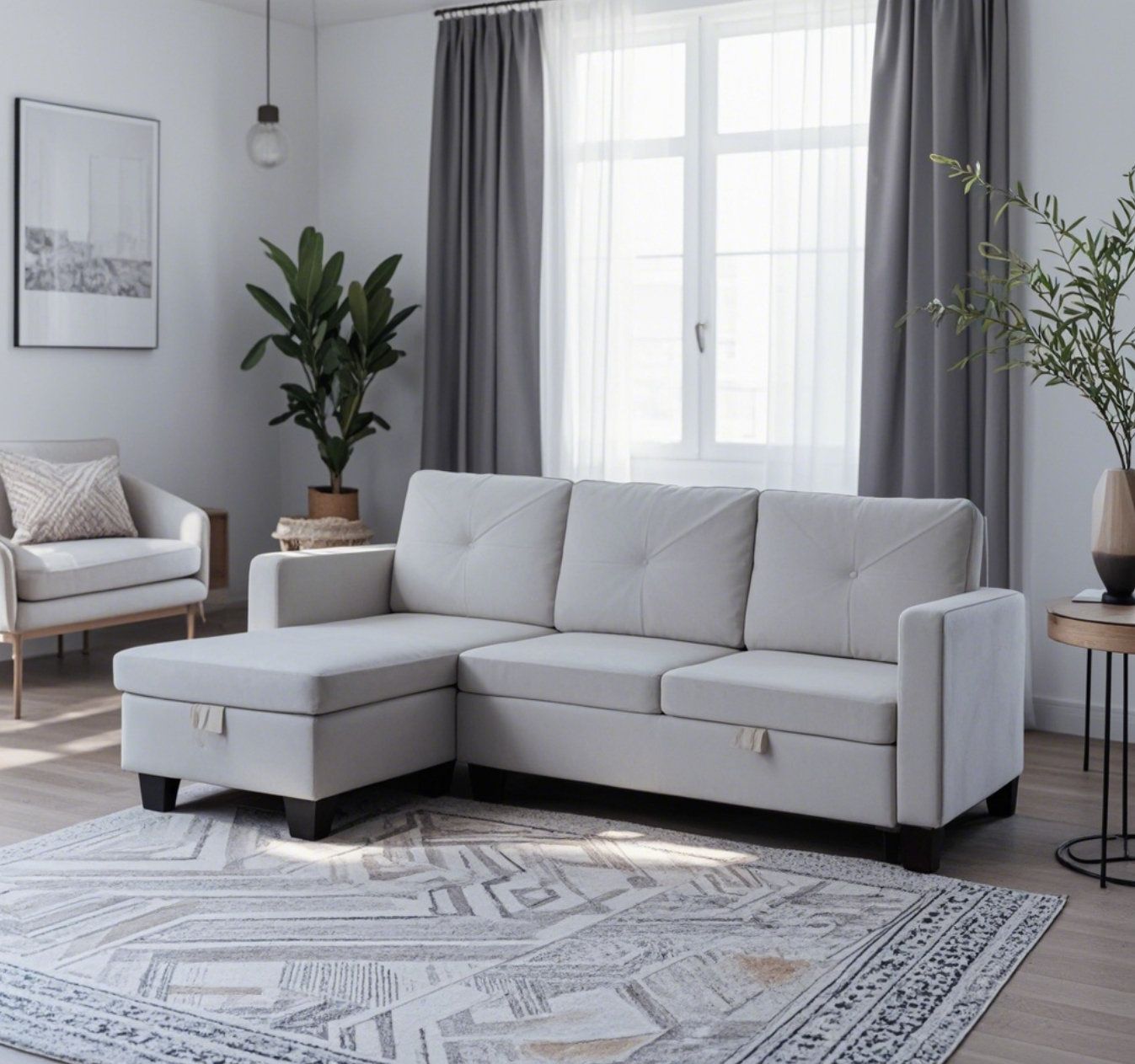 George Oliver 82.5&amp;amp;Quot; Light Gray Velvet Reversible Sleeper Sectional Sofa ... inside Ivy Light Gray Velvet Reversible Sleeper Sectional Sofa With Storage Chaise