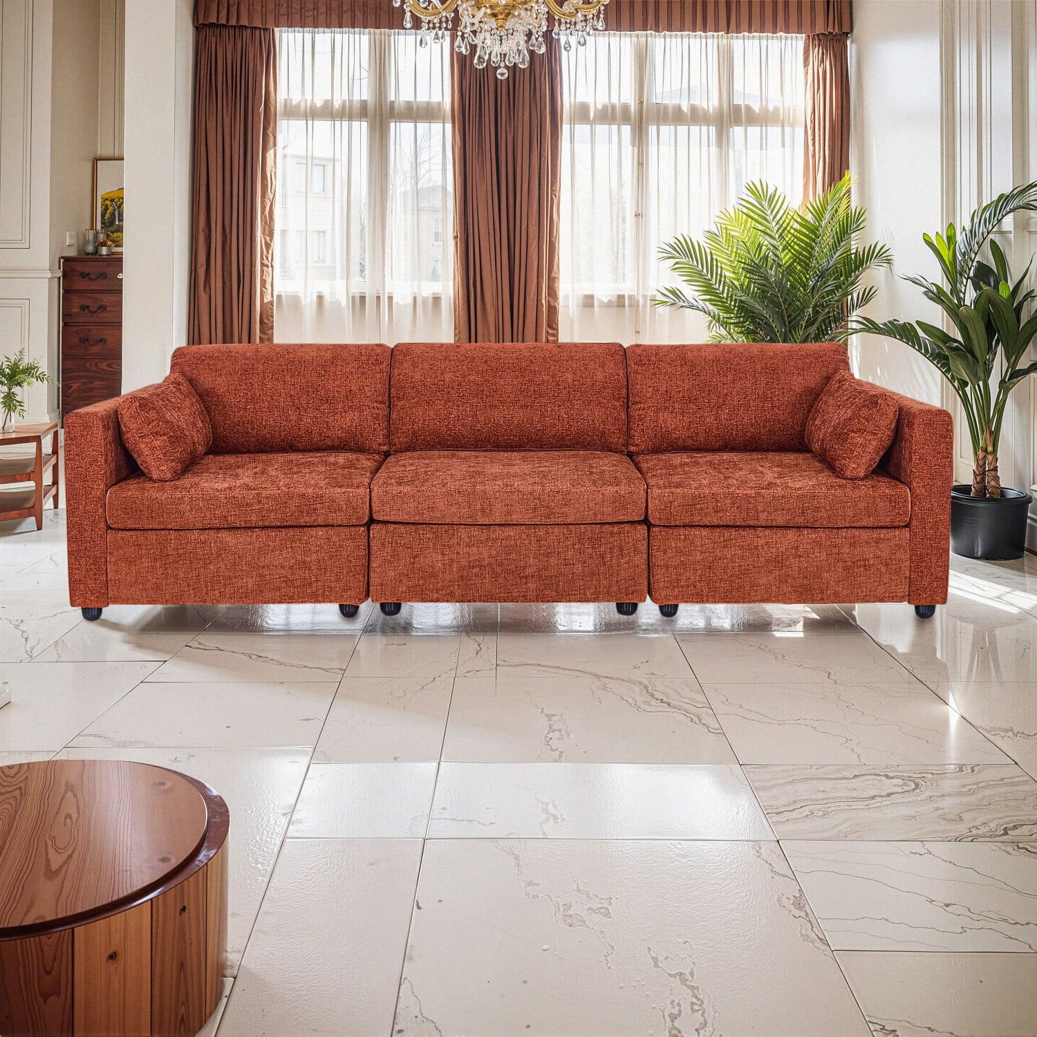 Gewnee Modern Chenille Fabric Sectional Sofa Larget 3 Stears Modular ... pertaining to Everyday Comfort Meets Modern Elegance in Gewnee's Chenille Upholstered Sectional Sofa Couch Set