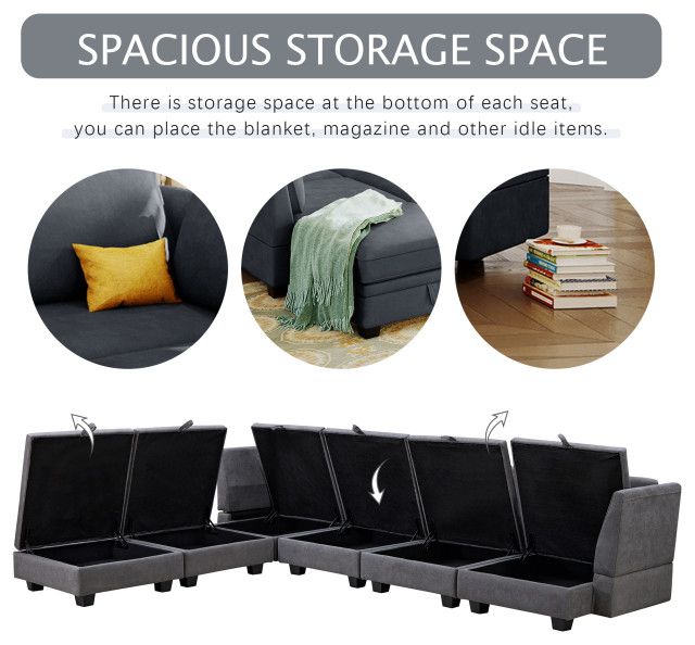 Gewnee Modern Large U-Shape Modular Sectional Sofa - Transitional ... for Transform Your Living Room with the Gewnee U-Shape Sectional in Dark Grey