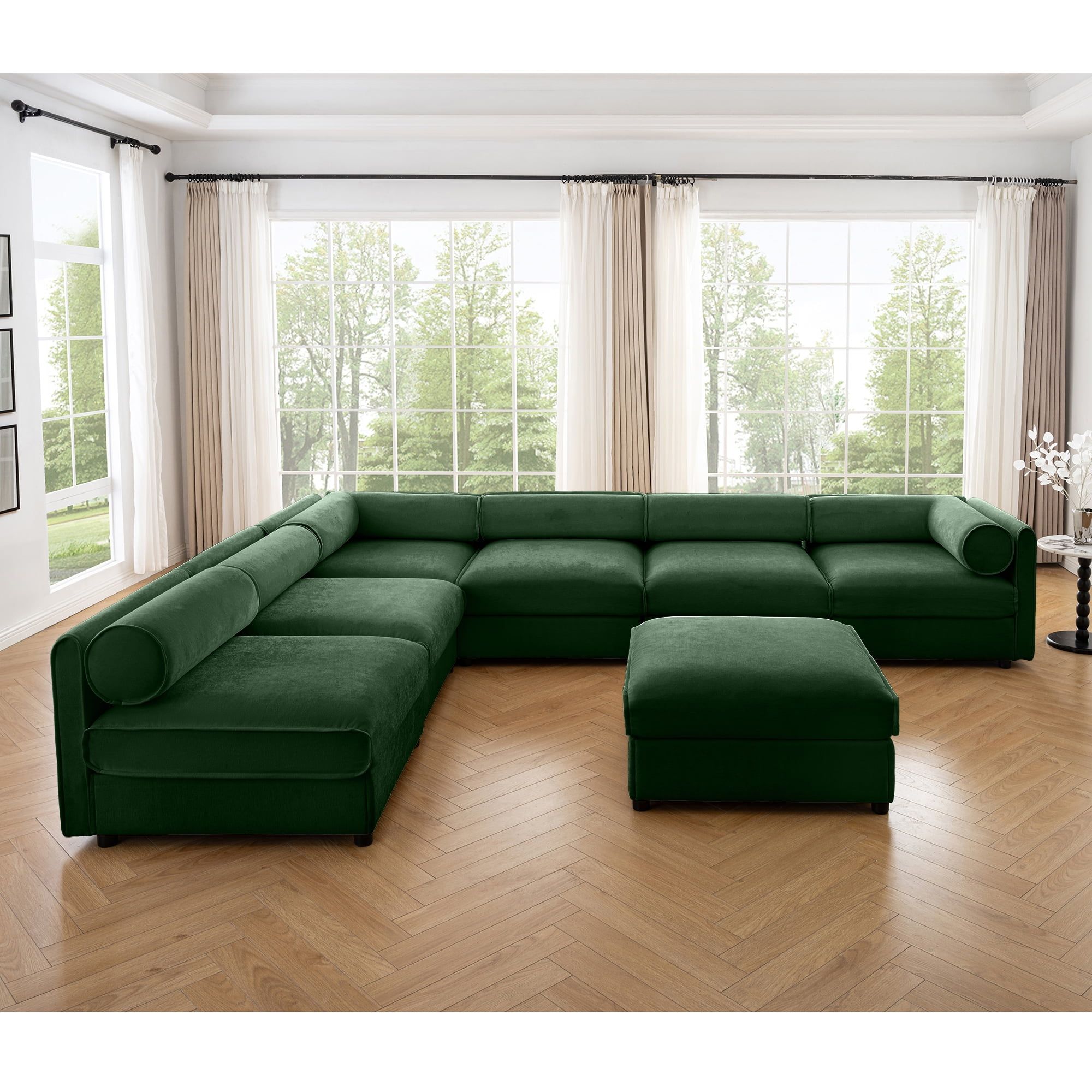 Gewnee Modern Larget 6-Piece Modular Sectional Sofa With Storage Soft ... in Gewnee Modern Large U-Shape Modular Sectional Sofa, Light Green