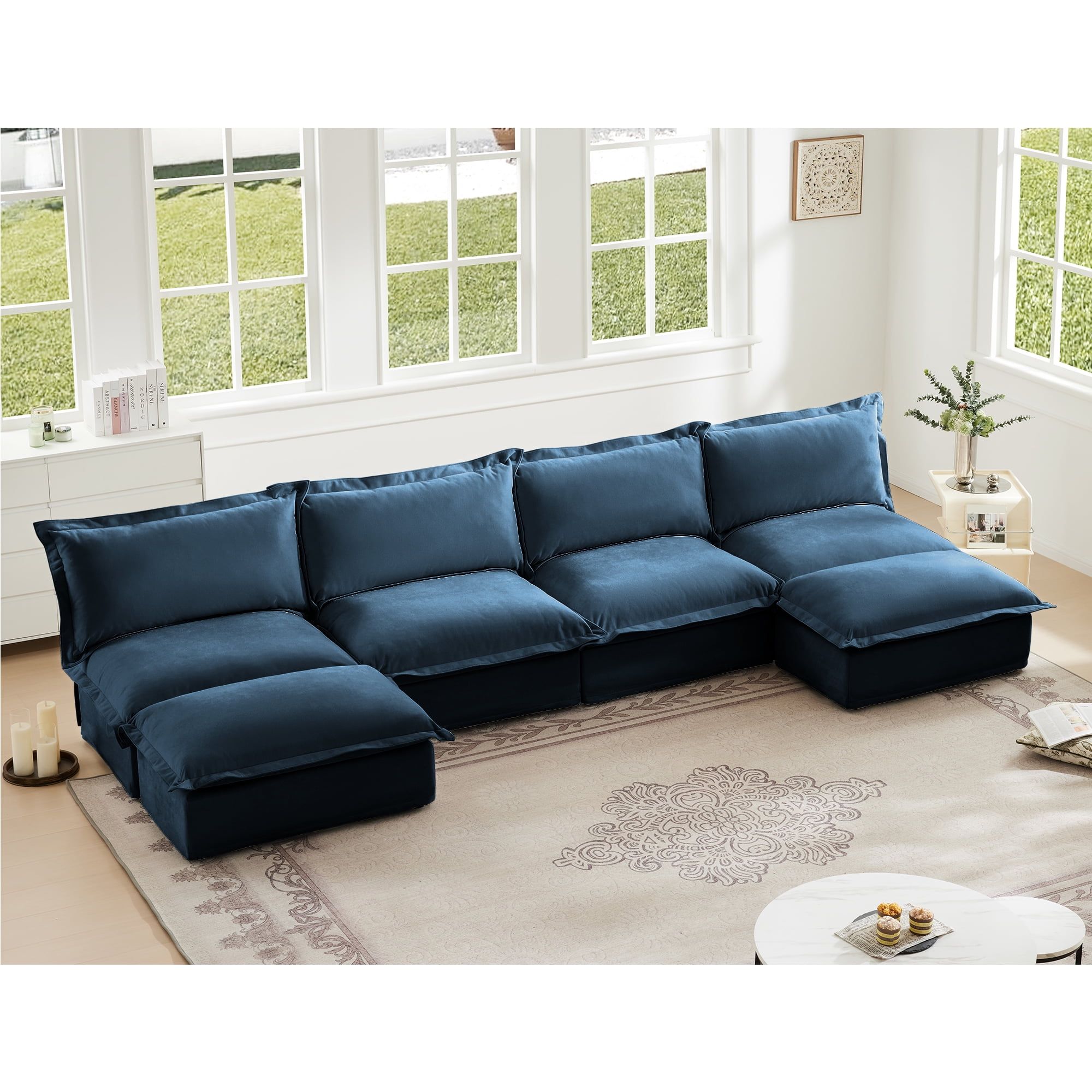 Gewnee Modern Oversize Deep Seat Modular Armless 4 Seater Sectional ... with regard to Gewnee Modern Large U-Shape Modular Sectional Sofa, Light Green