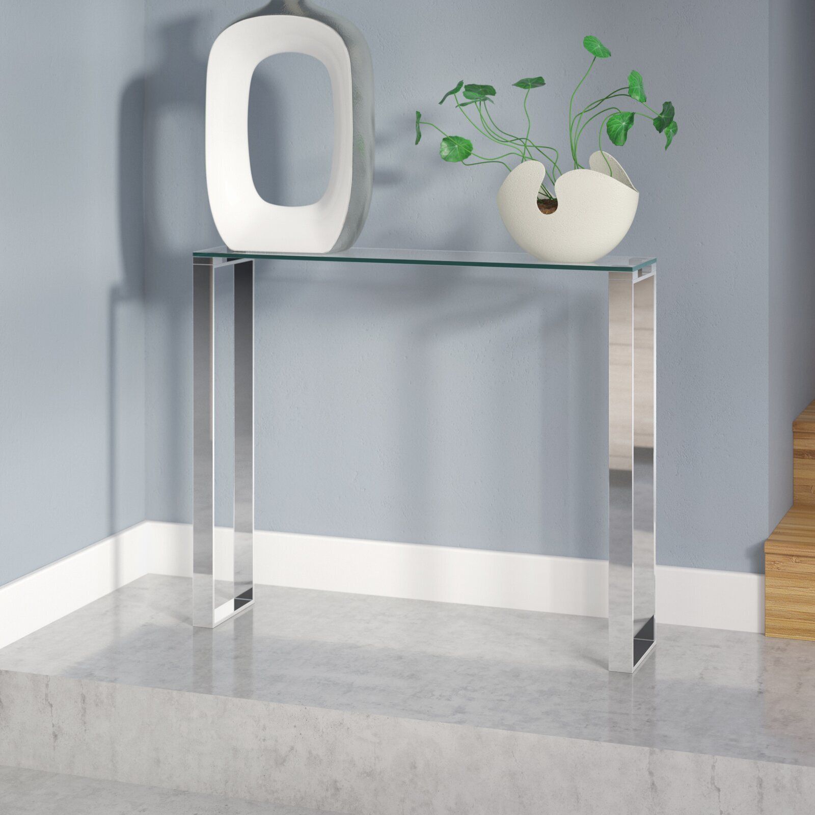 Glass And Chrome Console Table - Foter regarding Beyond Furniture Understanding Pinnacle Chrome and Glass Floor Consoles