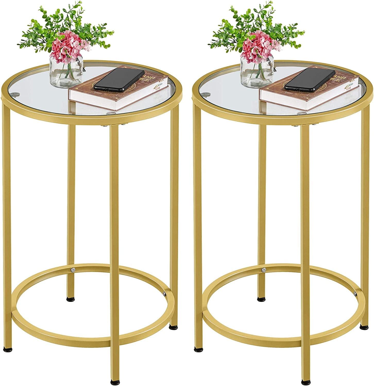 Glass End Table Set Of 2, Round Side Tables, Small Accent Table ... inside Metal Withglass Accent Table, Set Of 2, Silver