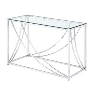 Glass Top Rectangular Sofa Table With Swooping Curves, Clear And Silver ... throughout Integrating the Benzara BM206487 Sofa Table Seamlessly into Your Home Decor