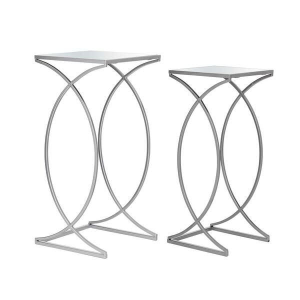 Glitzhome Silver Metal With Glass Accent Table (Set Of 2) 2000800004 ... intended for Metal Withglass Accent Table, Set Of 2, Silver