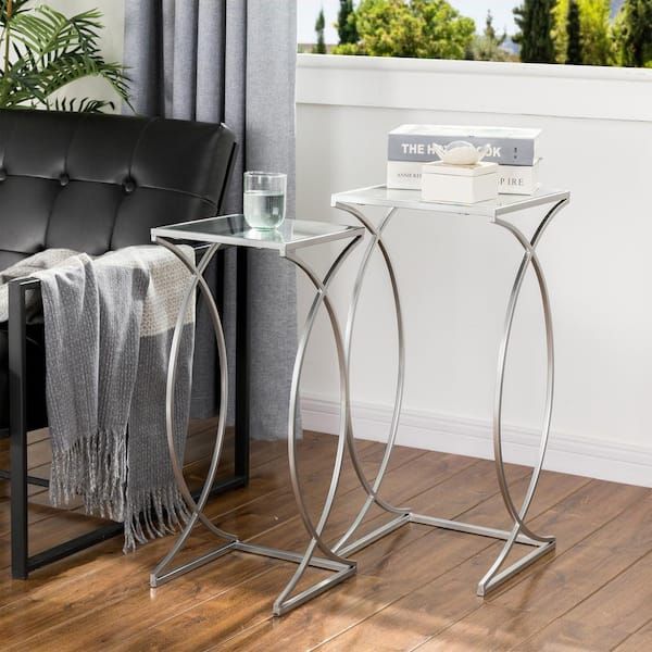 Glitzhome Silver Metal With Glass Accent Table (Set Of 2) 2000800004 ... pertaining to Elevating Your Space The Art of Styling Metal and Glass Accent Tables
