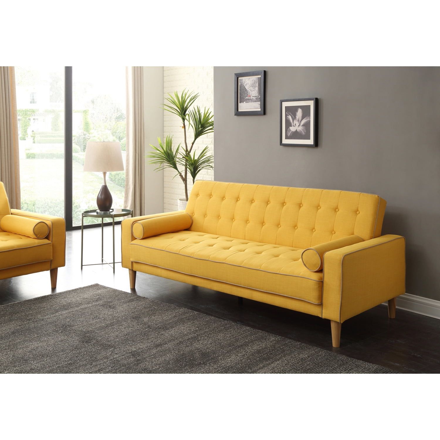 Glory Furniture Andrews Twill Fabric Upholstered Sleeper Sofa In Yellow ... regarding A Deep Dive into the Maklaine Yellow Sleeper Sofa's Design and Function