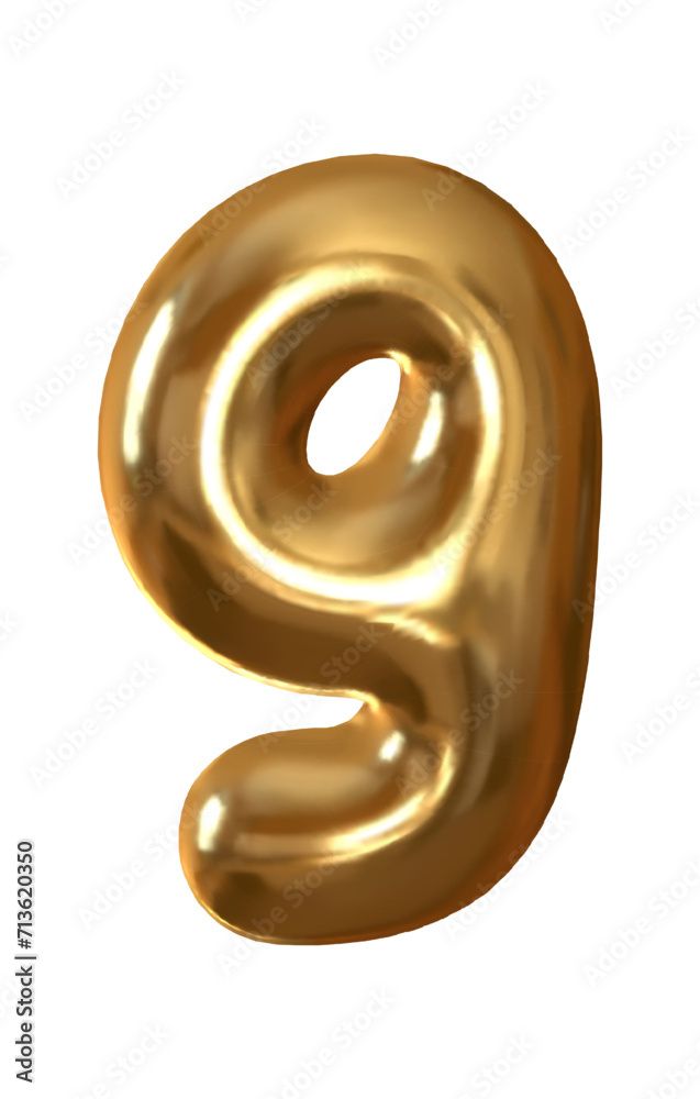 Gold Metal Number 9 Realistic 3D Design. 9 Number On A White Background. Vector Illustration ... pertaining to 9-Piece Eucalyptus Round Lazy Susan Dining Set With 8 Stacking Wicker Armchairs