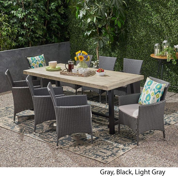 Great Deal Furniture Paula Outdoor Wood And Wicker 8 Seater Dining Set in Exploring the aesthetics of gray toned outdoor seating