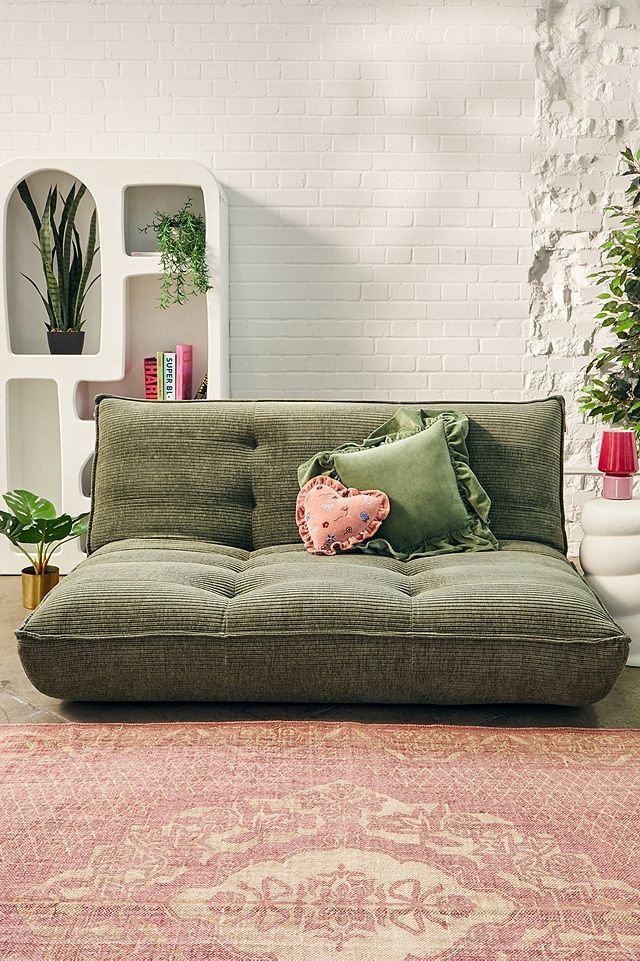 Greta Two-Seater Green Jumbo Corduroy Sofa Bed | Urban Outfitters Uk in Technology Cloth Sofa Bed, Corduroy Pine Green 50Х37Х27&amp;quot;