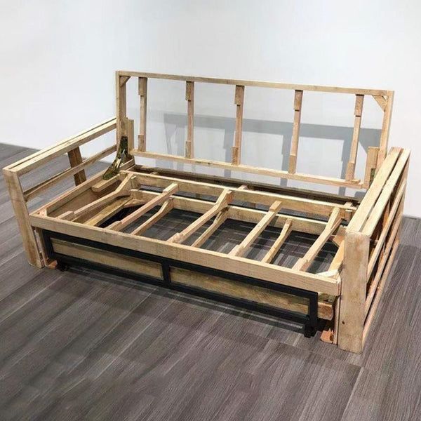 Grey And White Convertible Leather Sofa Square Arm Sofa Bed With Wooden ... intended for Sofa Bed With Square Arms, Gray And Walnut