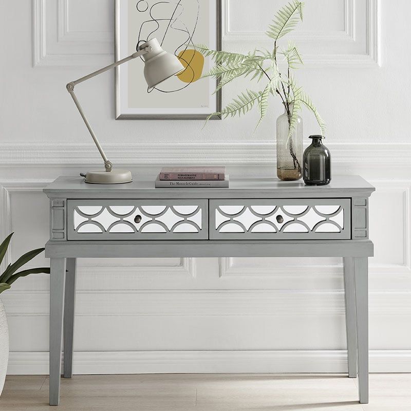 Grey Wood And Mirrored Glass 2 Drawer Console Table | Picture Perfect Home inside A Guide to Integrating a Whitewash Grey Console Table into Your Decor
