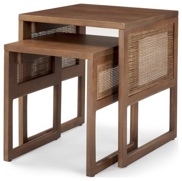 Grier Medium Brown Solid Wood & Cane Nesting Accent Tables (Set Of 2 ... pertaining to Grier Medium Brown Solid Wood & Cane Nesting Accent Tables (Set Of 2)