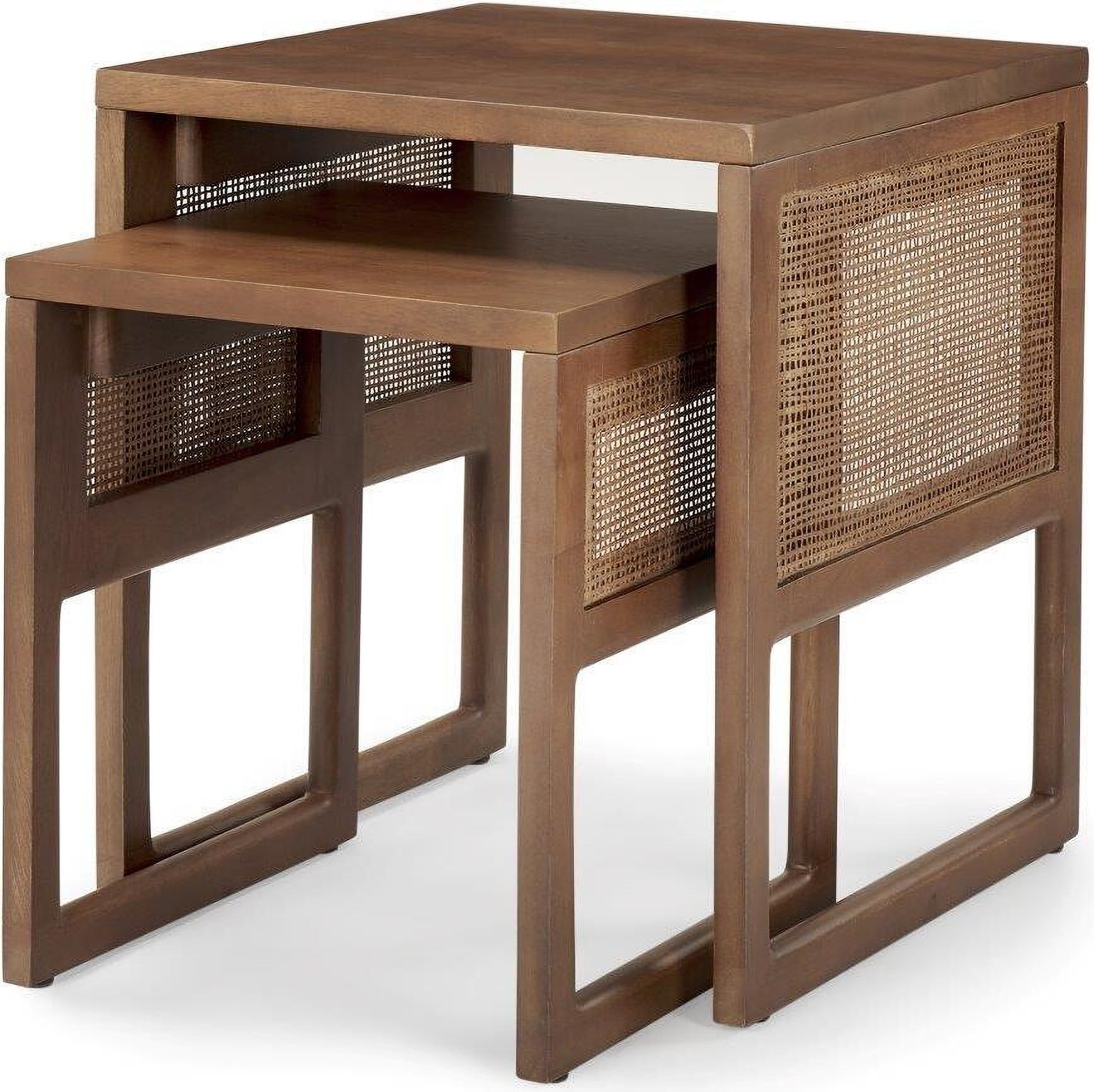 Grier Medium Brown Solid Wood With Cane Nesting Accent Tables Set Of 2 By Mercana | 1Stopbedrooms for Grier Set Of 2 Light Brown Solid Wood With Cane Nesting Accent Tables
