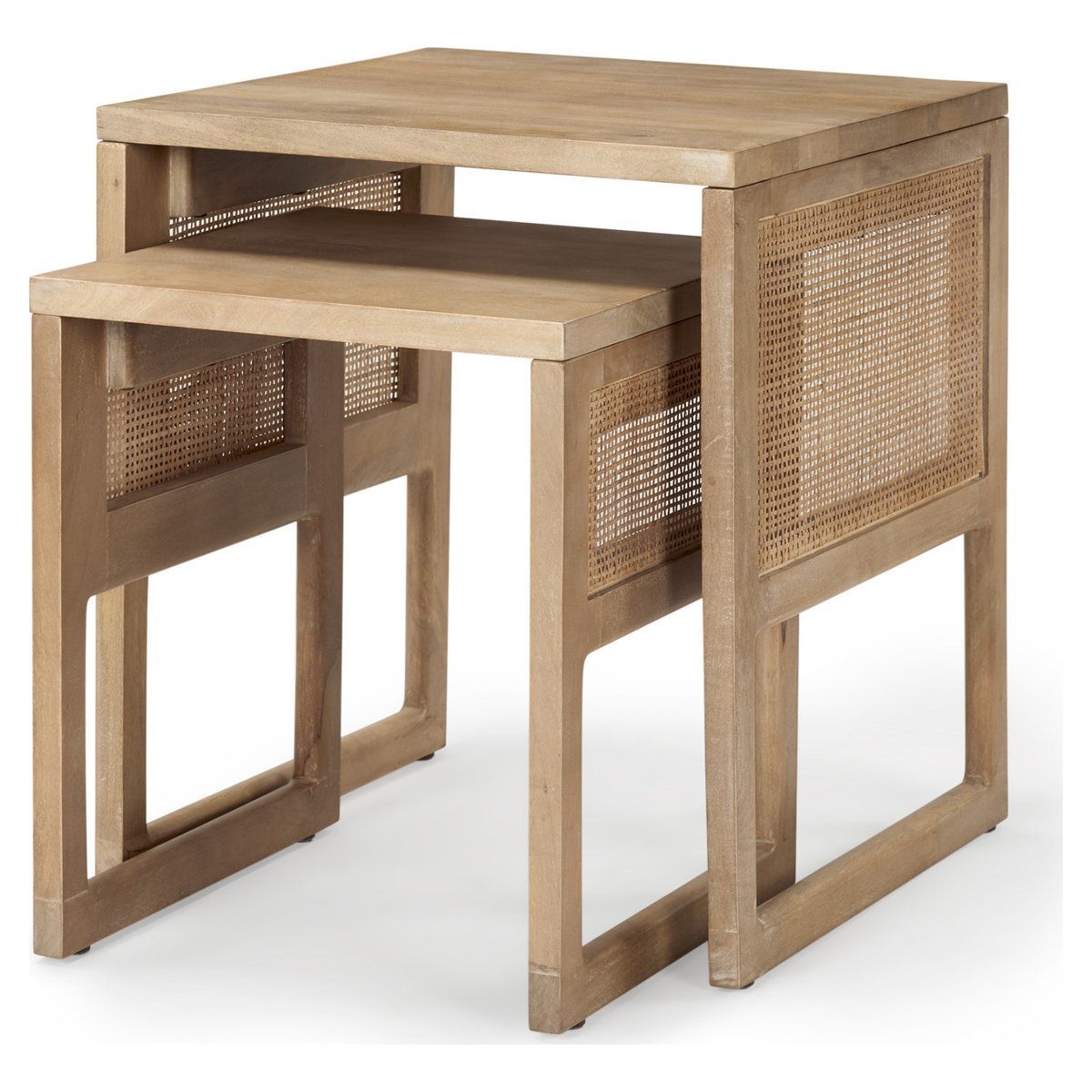 Grier Set Of 2 Light Brown Solid Wood With Cane Nesting Accent Tables - Transitional - Coffee ... in Chloe Light Brown Solid Wood Nesting Tables (Set Of 2)