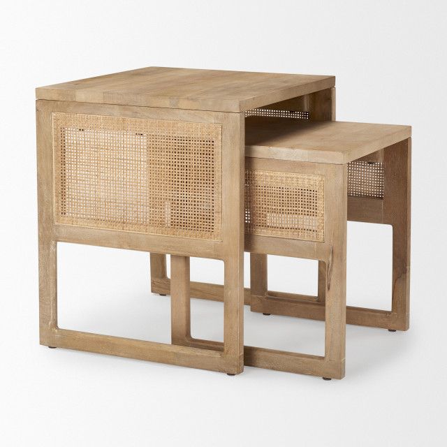 Grier Set Of 2 Light Brown Solid Wood With Cane Nesting Accent Tables - Transitional - Coffee ... with regard to Grier Set Of 2 Light Brown Solid Wood With Cane Nesting Accent Tables