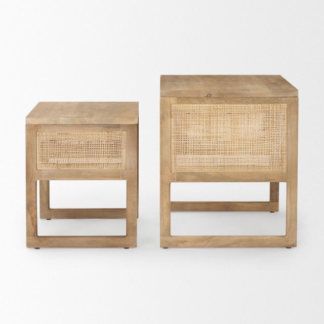 Grier Set Of 2 Light Brown Solid Wood With Cane Nesting Accent Tables ... with Grier Medium Brown Solid Wood & Cane Nesting Accent Tables (Set Of 2)