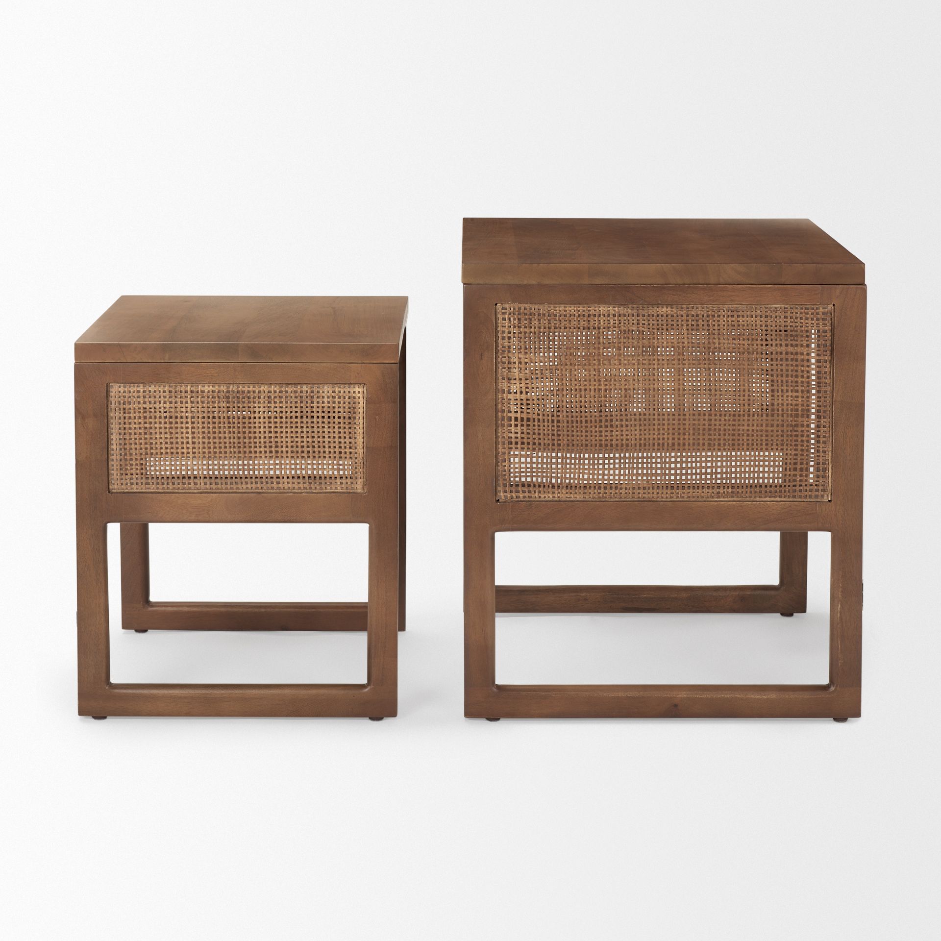 Grier Set Of 2 Medium Brown Solid Wood W/ Cane Nesting Accent Tables ... intended for Grier Medium Brown Solid Wood & Cane Nesting Accent Tables (Set Of 2)