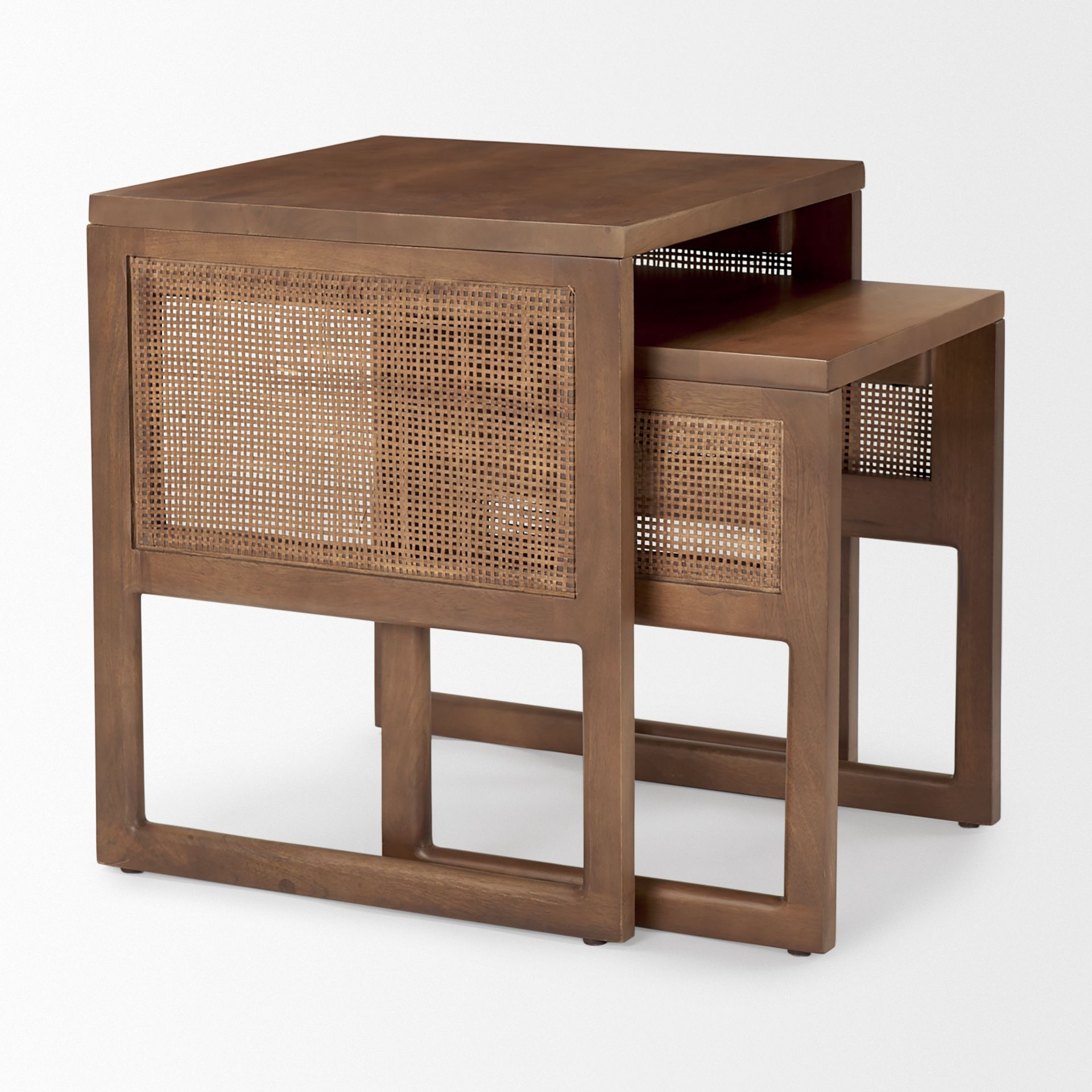 Grier Set Of 2 Medium Brown Solid Wood W/ Cane Nesting Accent Tables ... with Styling Secrets with the Grier Medium Brown Nesting Table Set