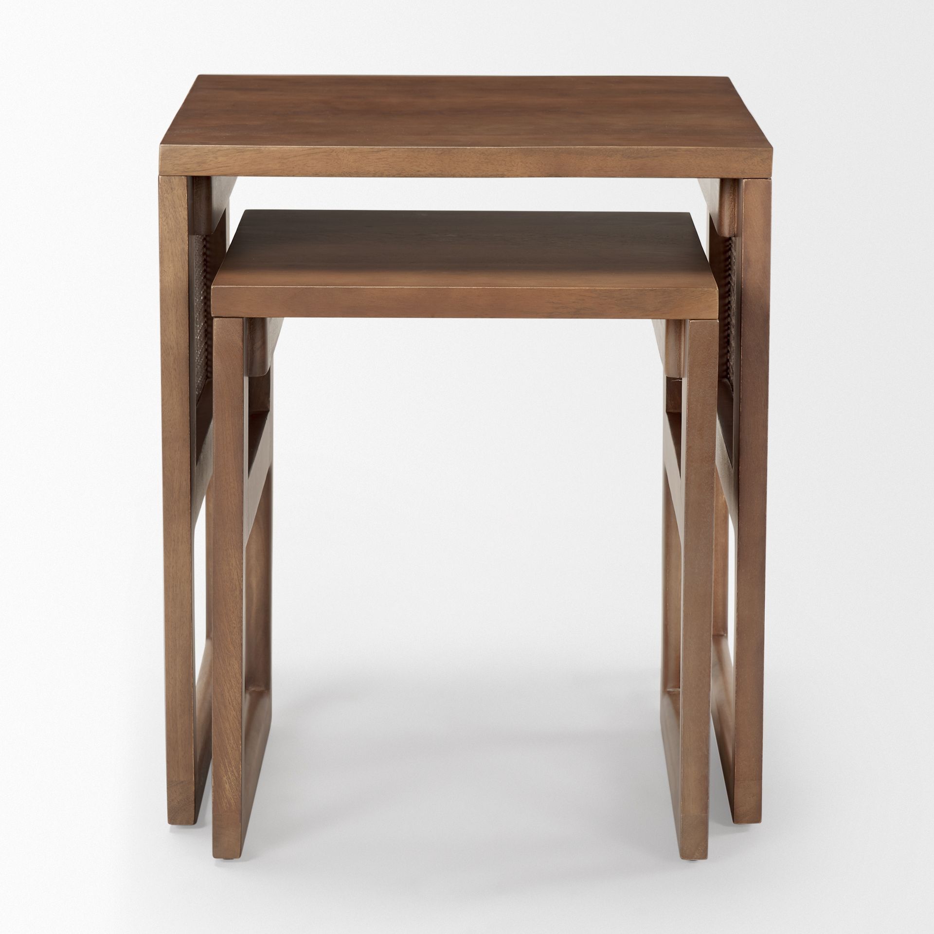 Grier Set Of 2 Medium Brown Solid Wood W/ Cane Nesting Accent Tables ... within Styling Secrets with the Grier Medium Brown Nesting Table Set