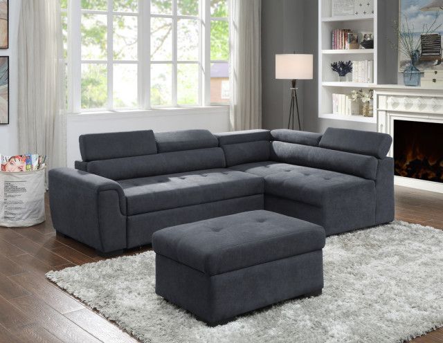 Haris Dark Gray Sleeper Sofa Sectional With Adjustable Headrest ... inside Maximizing Your Small Space with the Haris Dark Gray Sleeper Sectional