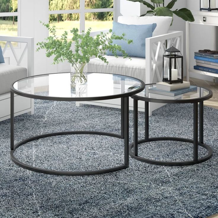 Harless (Set Of )Two 35"Glass And Steel Round Nested Coffee Tables ... for How Nested Coffee Tables Can Maximize Your Room's Functionality