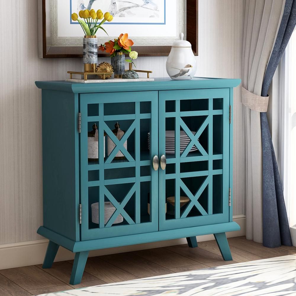 Harper & Bright Designs 30 In. Antique Navy Accent Storage Cabinet With ... regarding Practical Storage Solutions for Living Spaces Using Console Tables with Drawers