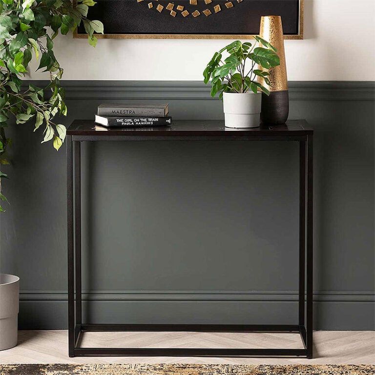 Hermione Black Wood And Black Metal Console Table Hallway Table ... inside How to Choose the Perfect Black Console Table for Your Living Space
