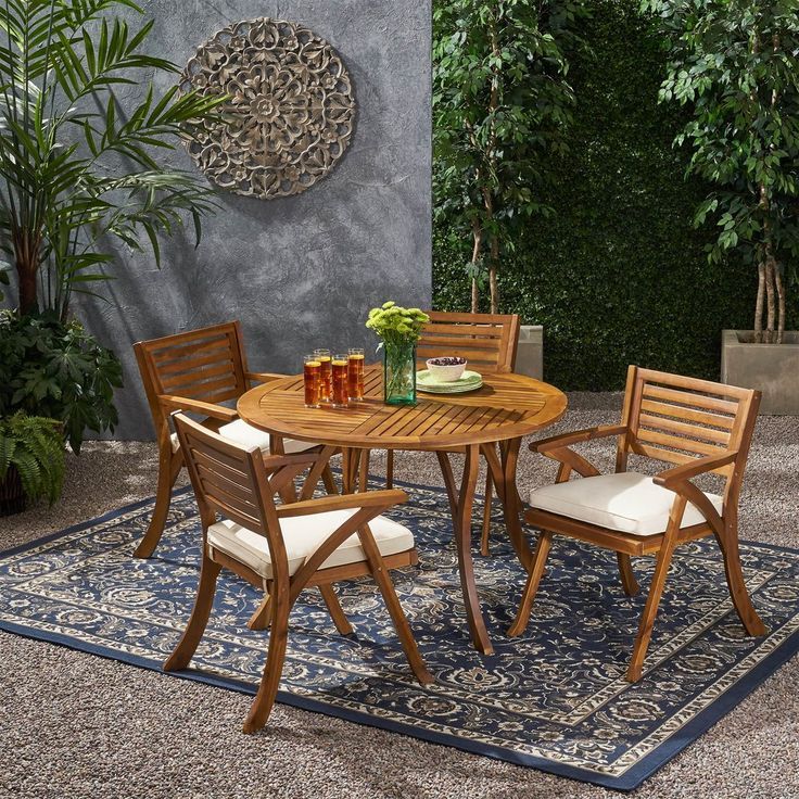 Hestia Outdoor 4 Seater Acacia Wood Circular Dining Set With Cushions ... for Elevate Your Outdoor Living with a Portland 4 Seater Acacia Wood Dining Set