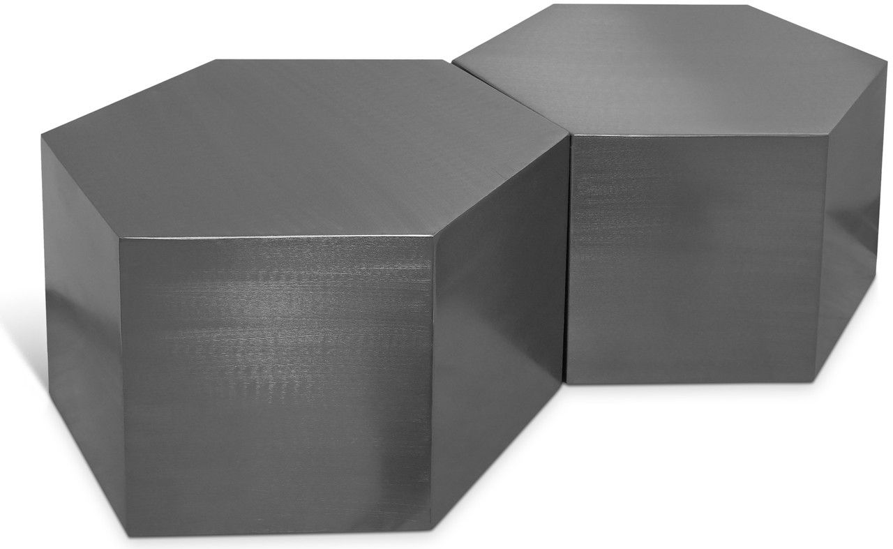 Hexagon 2 Piece Coffee Table In Brushed Chrome By Meridian | 1Stopbedrooms within The Versatility of a Brushed Gold Hexagon Coffee Table