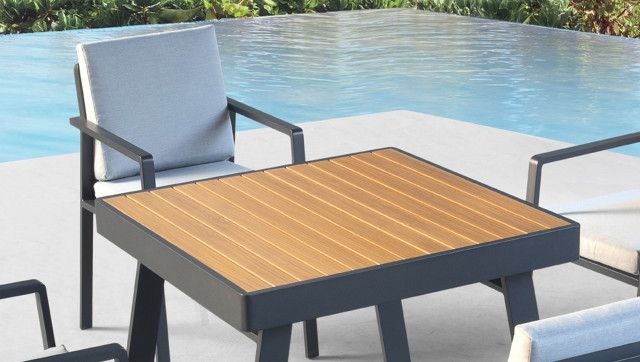 Higold 4+1 Piece Outdoor Aluminum Patio Dining Set With Teak Finish ... inside Designing outdoor spaces with teak finish dining sets