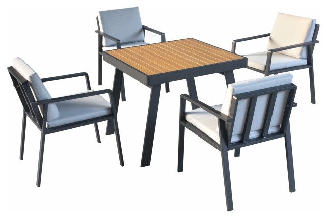Higold 4+1 Piece Outdoor Aluminum Patio Dining Set With Teak Finish ... throughout Higold 4+1 Piece Outdoor Aluminum Patio Dining Set With Teak Finish Table