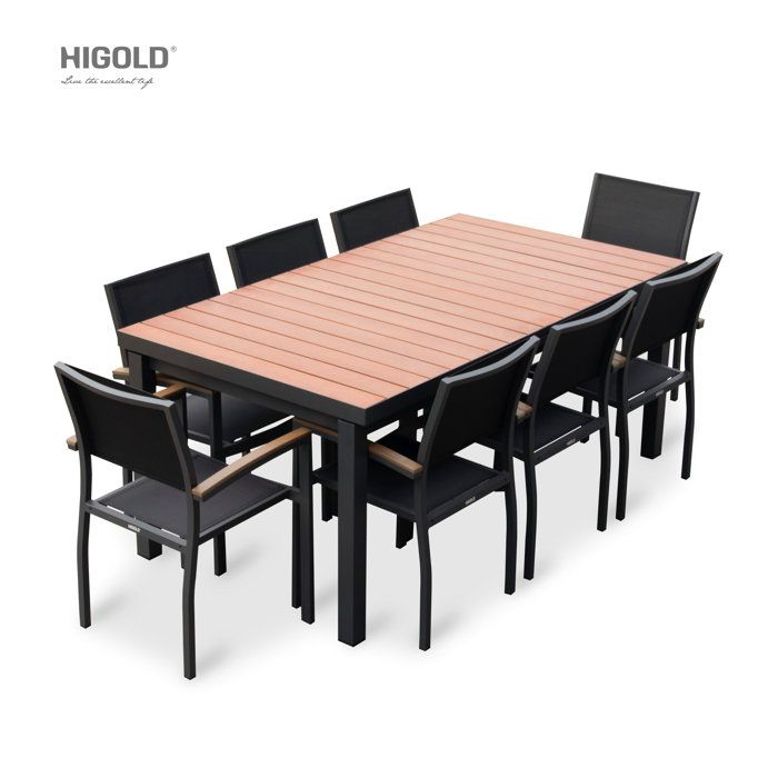 Higold Carlo Extendable 8 - Person Outdoor Dining Set, Faux Wood ... inside How the HIGOLD Carlo 8+1 Pieces Extendable Aluminum Outdoor Dining Set Enhances Outdoor Living