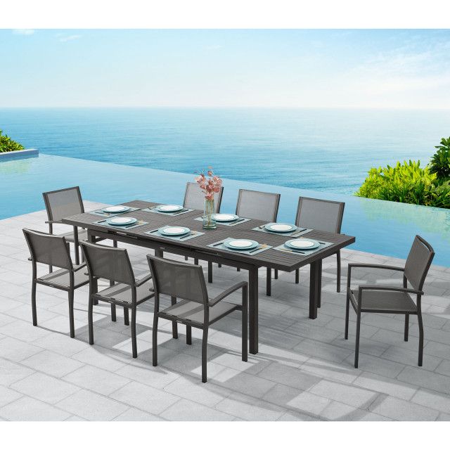 Higold Heck 8+1 Pieces Extendable Outdoor Dining Set, Black Aluminum ... throughout The art of extending outdoor dining experiences