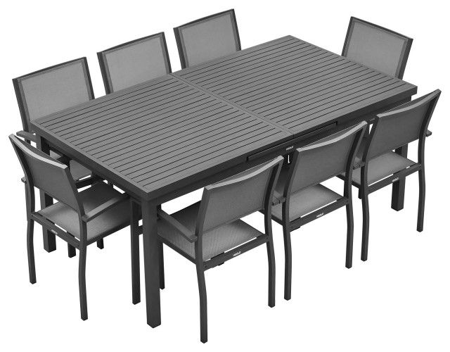 Higold Heck 8+1 Pieces Extendable Outdoor Dining Set, Black Aluminum ... within Higold Heck 8+1 Pieces Extendable Outdoor Dining Set, Black Aluminum