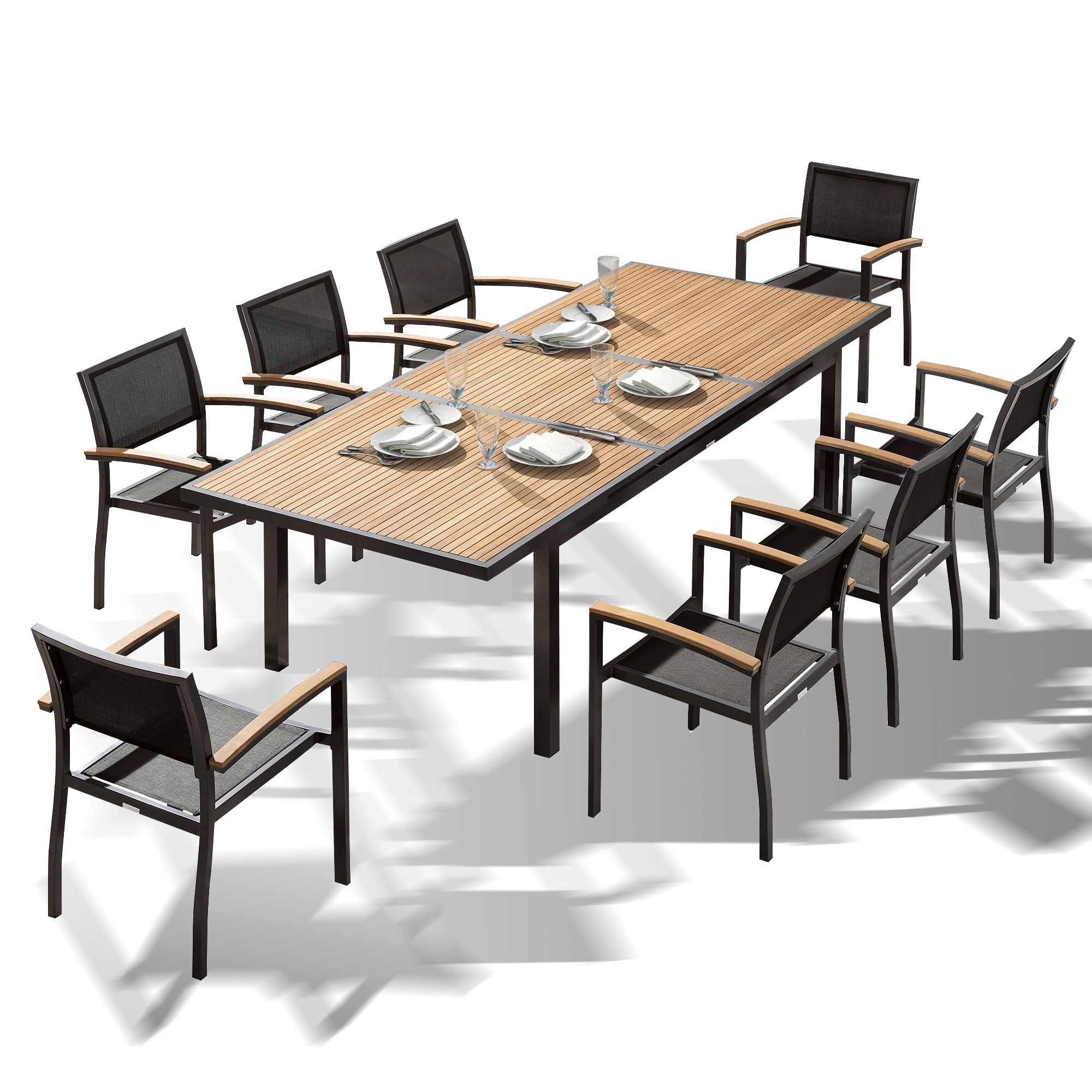 Higold - Heck 9 Pieces Extendable Patio Dining Sets, Grade A Teak, 94.5 ... in The art of extending outdoor dining experiences