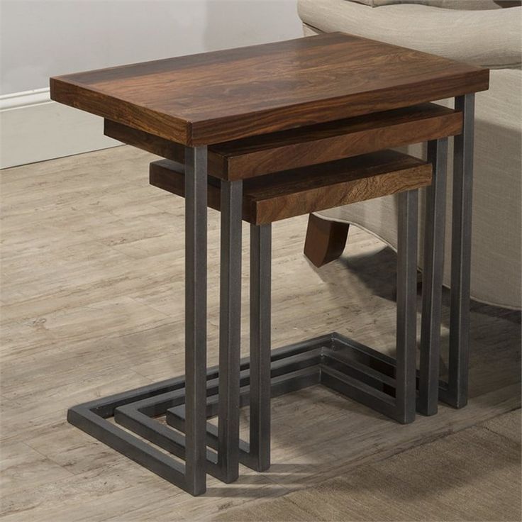 Hillsdale Emerson 3 Piece Nesting End Table Set In Natural And Gray In ... intended for The Enduring Appeal of Nickel Finishes The Emerson Table Set