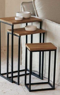 Hillsdale Emerson 3 Piece Nesting End Table Set In Natural And Gray ... throughout Emerson 3-Piece Table Set, Nickel