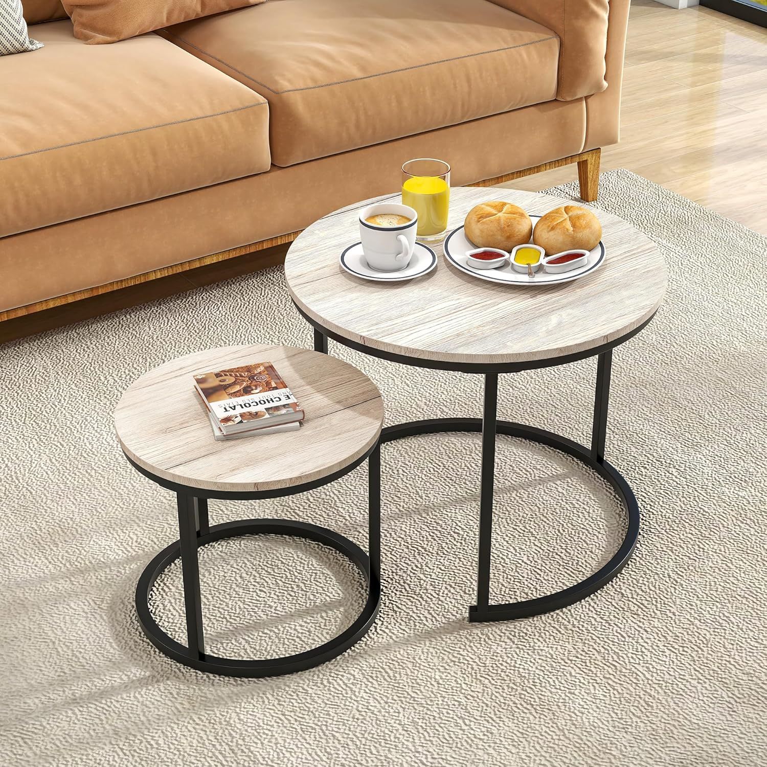 Hojinlinero Round Coffee Table Set Of 2 For Living Room,Small Coffee ... regarding Vidaxl Coffee Table 4 Pcs Round End Sofa Table Living Room Furniture Black