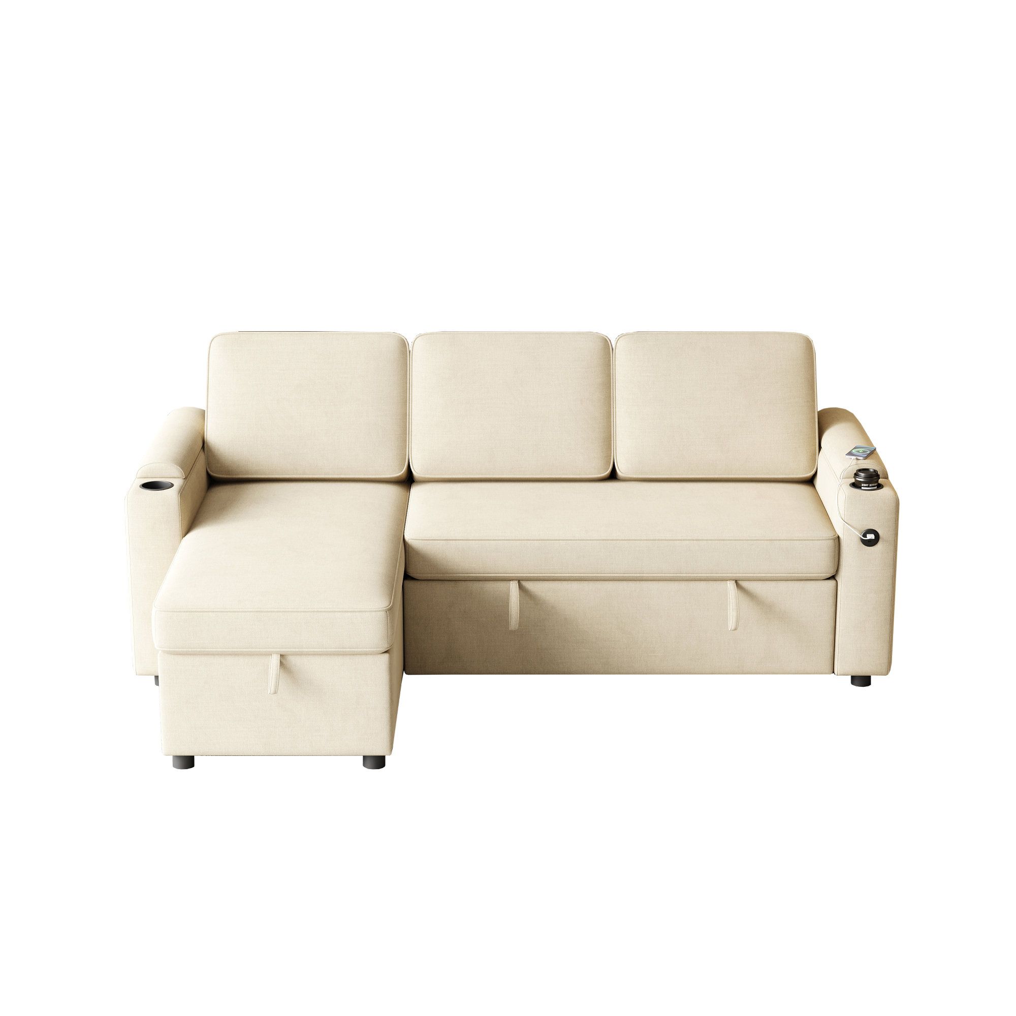 Hokku Designs Luxury 85.8" Sleeper Sofa With Storage, Convertible L ... intended for Convertible L-Shaped Sofa Bed With Padded Arms & Hidden Storage, Brown Microfiber