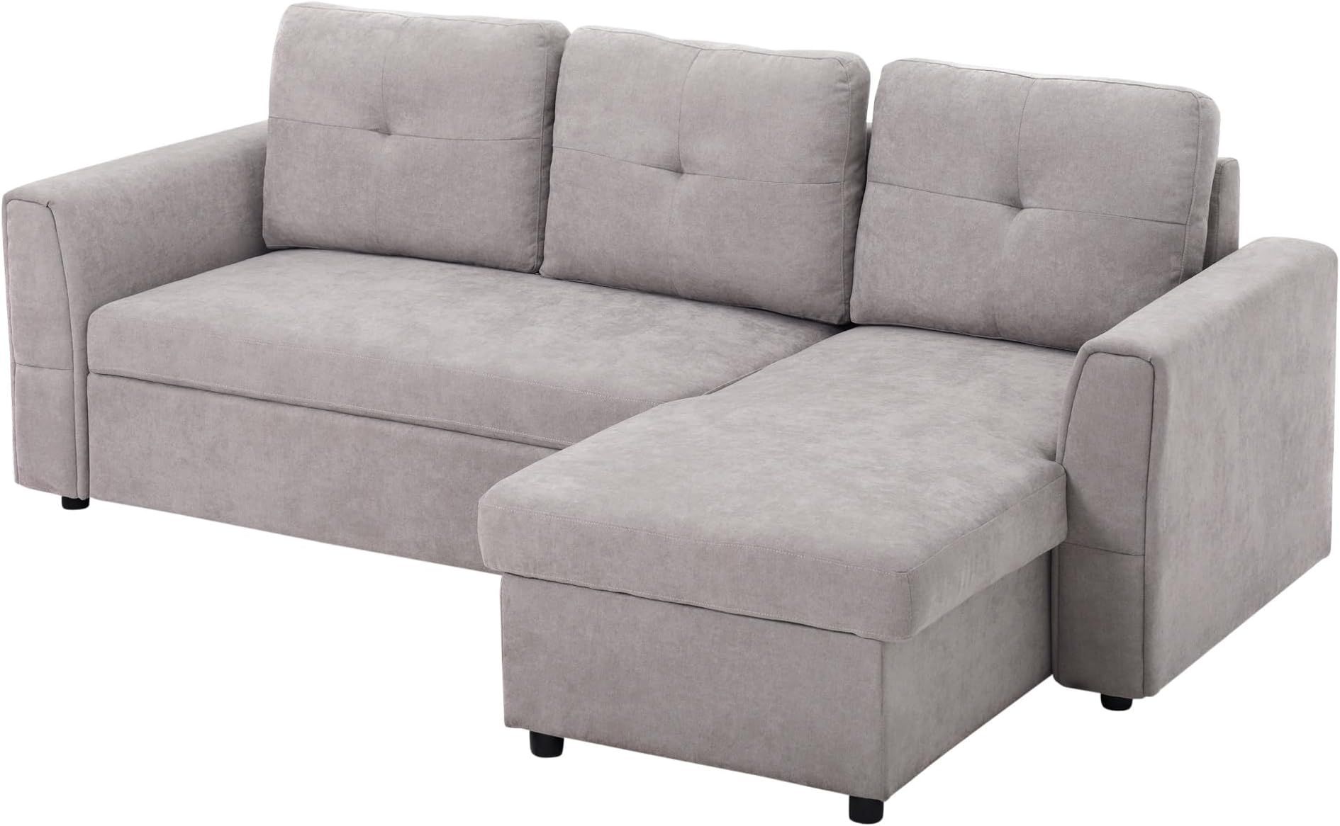 Homcom Ie Located L-Shaped Sofa Bed Upholstered Reversible Couch With ... in Convertible L-Shaped Sofa Bed With Padded Arms & Hidden Storage, Brown Microfiber