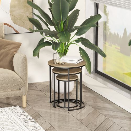 Homcom Nesting Tables Set Of 3, Round Coffee Table, Modern Stacking ... regarding Maximizing functionality with stackable nesting tables in compact living areas