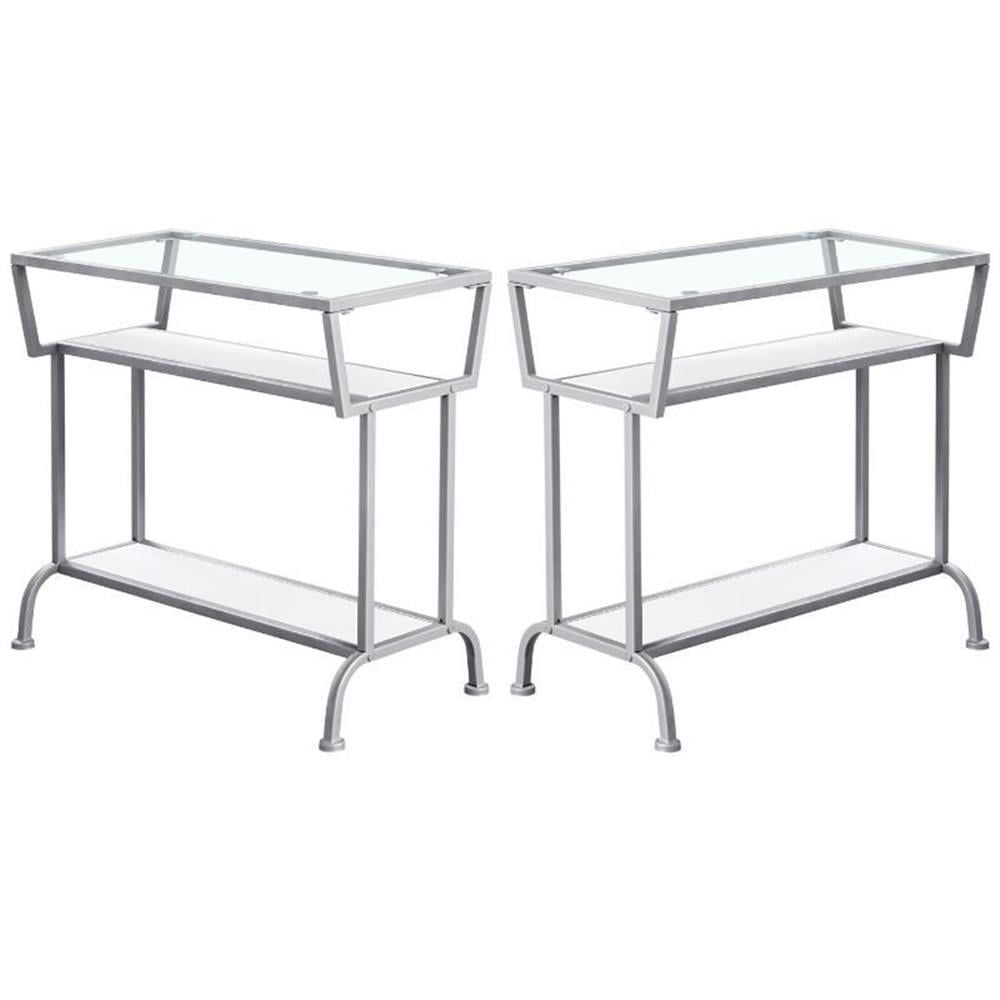 Home Square 12" Glass Top Accent End Table In White And Silver - Set Of ... throughout Elevating Your Space The Art of Styling Metal and Glass Accent Tables