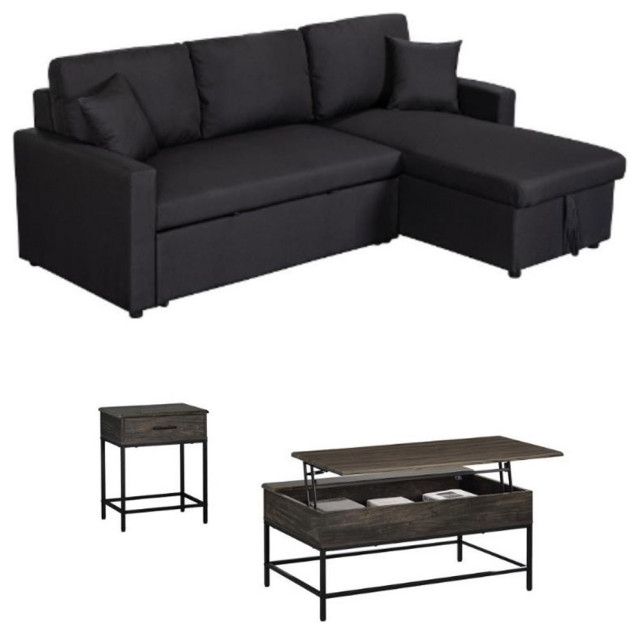 Home Square 3-Piece Set With Sectional Sofa & Coffee Table & End Table ... inside Paisley Black Linen Fabric Reversible Sleeper Sectional Sofa W/ Storage Chaise