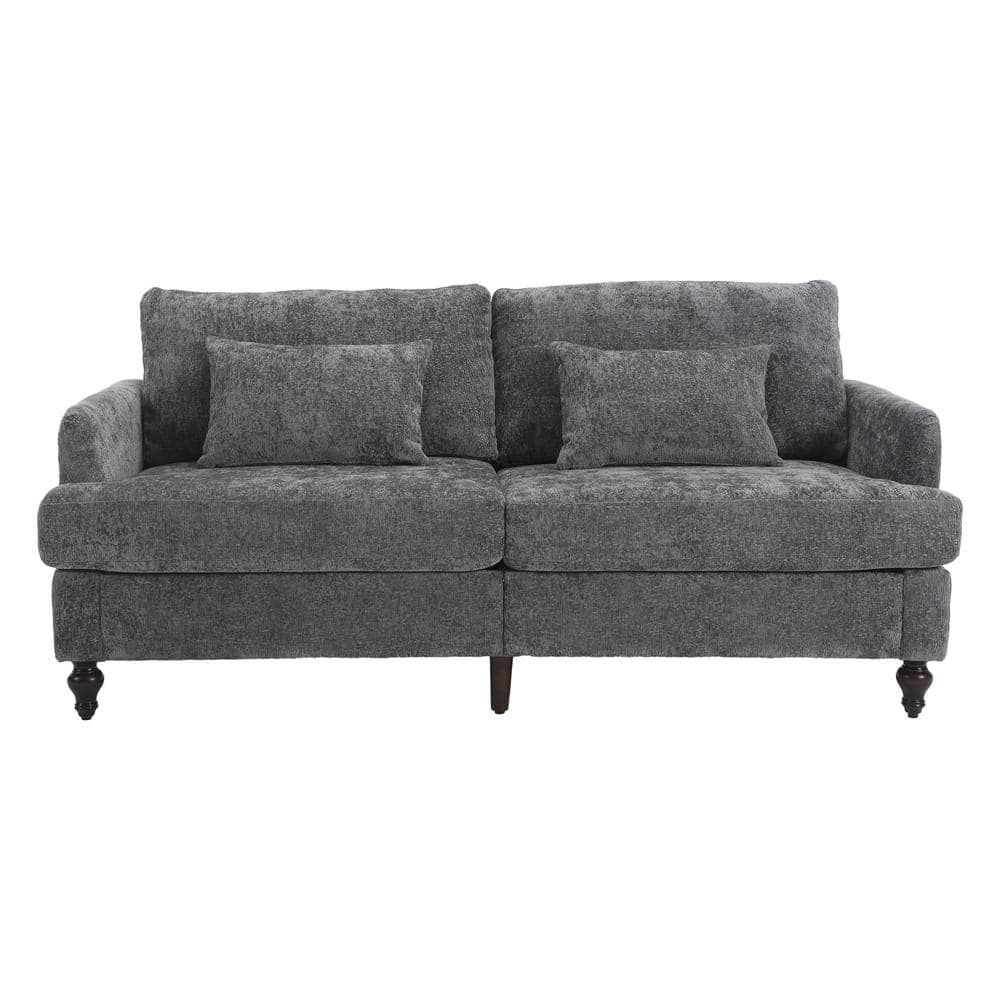 Homefun 69 In. Modern Oversized Gray Chenille Wood Frame Upholstered 2 ... in Convertible Chenille Loveseat With Firm Cushions, Storage And Pillow Set, Gray