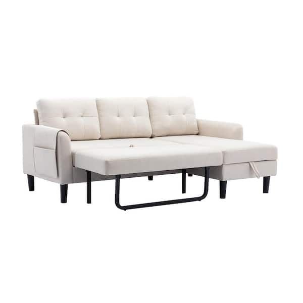 Homefun 73 In. Modern Ivory Fabric Reversible Sleeper Sectional Sofa ... throughout Maximizing Your Space Designing with a Reversible Sectional Sofa Bed
