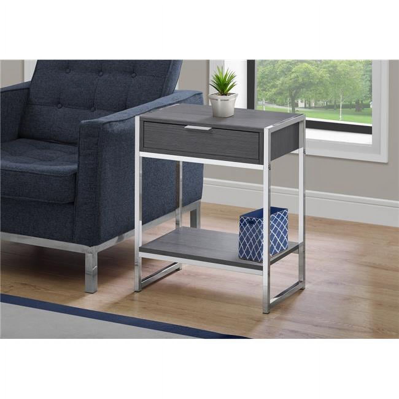 Homeroots 333230 24 In. Grey Particle Board, Mdf & Chrome Metal Accent ... throughout Homeroots 32" Grey Cement Particle Board And Clear Tempered Glass Accent Table